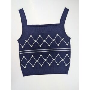 Pomelo Navy Blue White Geometric Diamond Knit Tank Top Sweater Vest Small